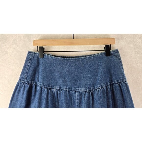 VTG Cherokee Blue Denim Midi Skirt 6 Double Button Front Deep Hip Band 80s 90s - Picture 7 of 10
